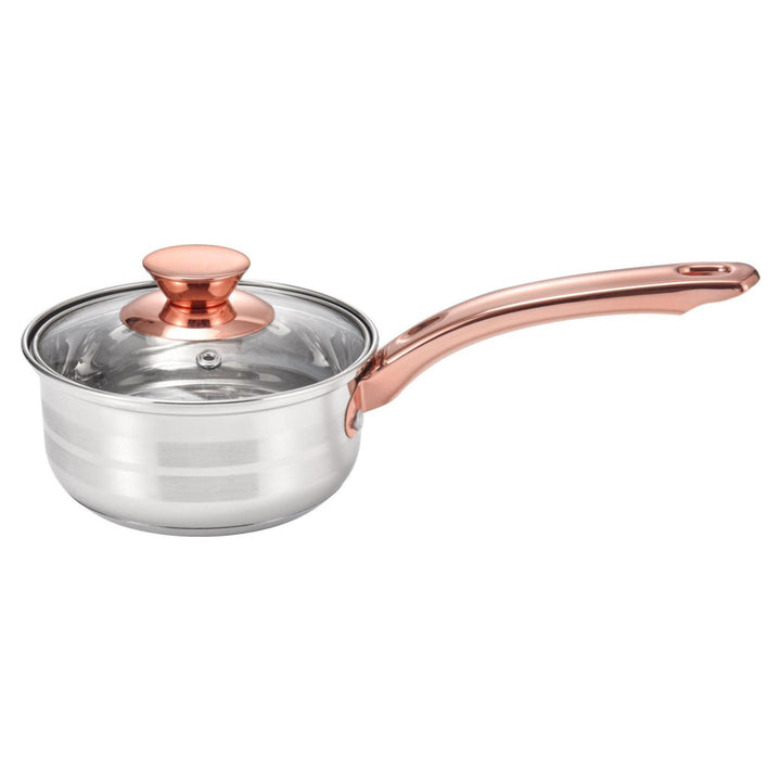 1.1 Qt. Matte Stainless Steel Saucepan Polished Stripes Rose Gold Handle