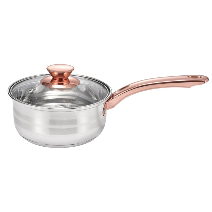 1.7 Qt. Matte Stainless Steel Saucepan Polished Stripes Rose Gold Handle