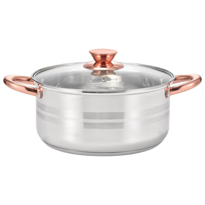 4.25 Qt. Matte & Polished Stripes Stainless Steel Dutch Oven Rose Gold Handles