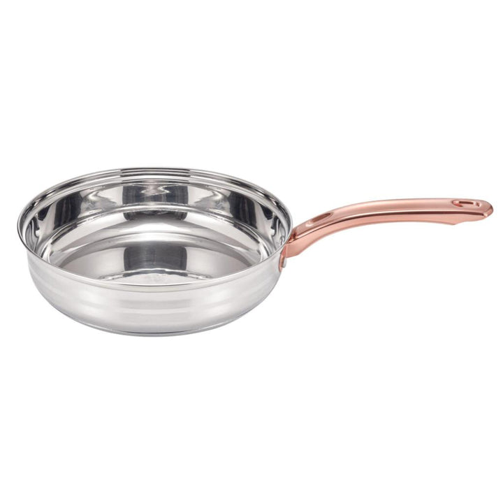 2.4 Qt. Matte & Polished Striped Stainless Steel Fry Pan Rose Gold Handle