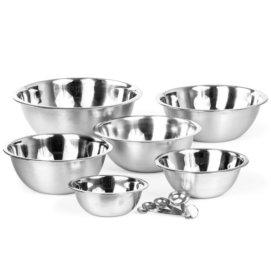 Tezzorio (Set of 10) Stainless Steel Mixing Bowl Set, 3/4-1  1/2-3-4-5-8-13-16-20-30 Quart Polished Mirror Finish Nesting Flat Base Bowls,  Mixing/Prep Bowls: Home & Kitchen