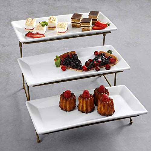 Lexi Home Gracious Dining Ceramic 3 Tier Rectangular Serving Platter in Black or Gold  - Appetizer and Dessert Server Tray Display