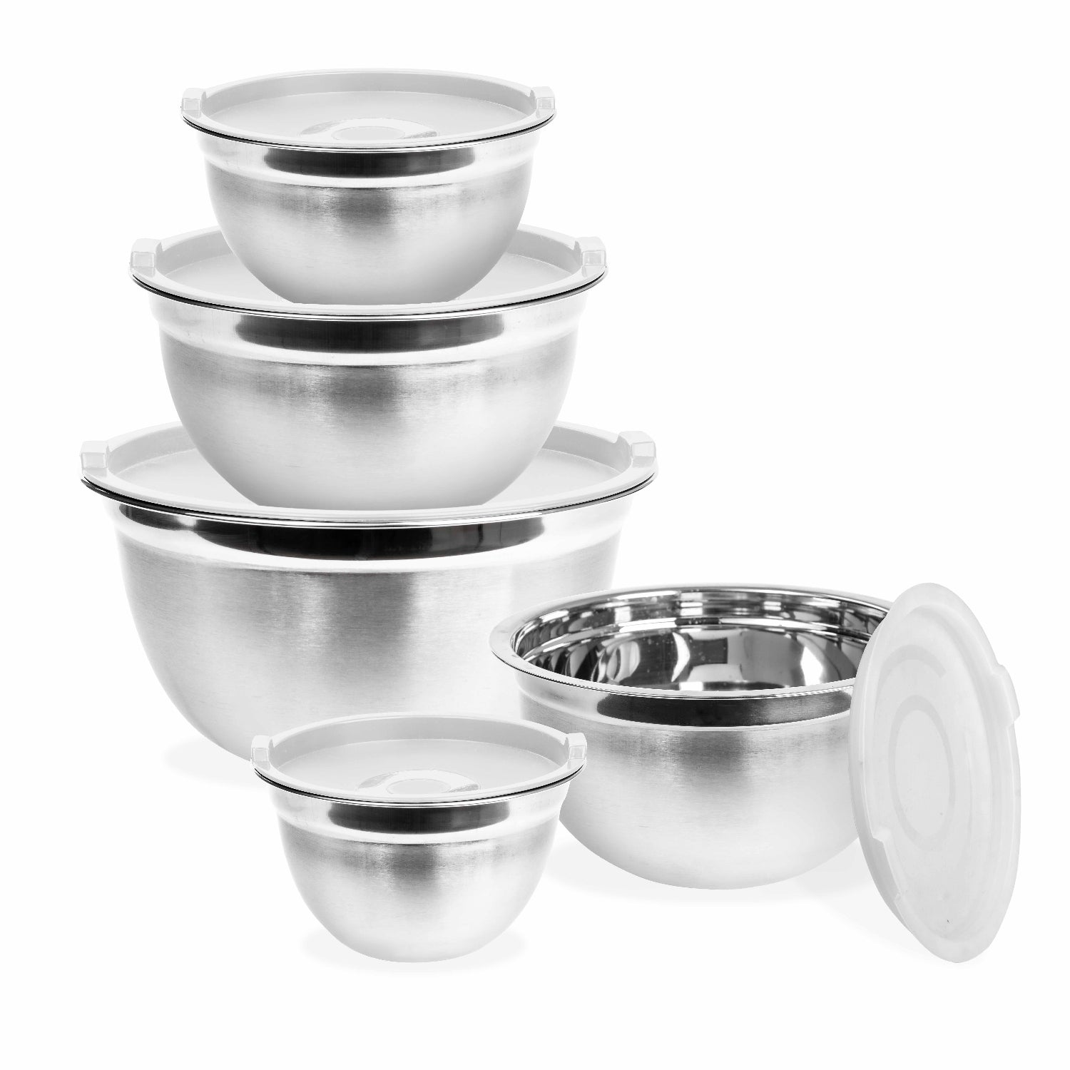 (Set of 4) Stainless Steel Mixing Bowl Set by Tezzorio, 5-8-13-16 Quart Polished Mirror Finish Nesting Flat Base Bowls