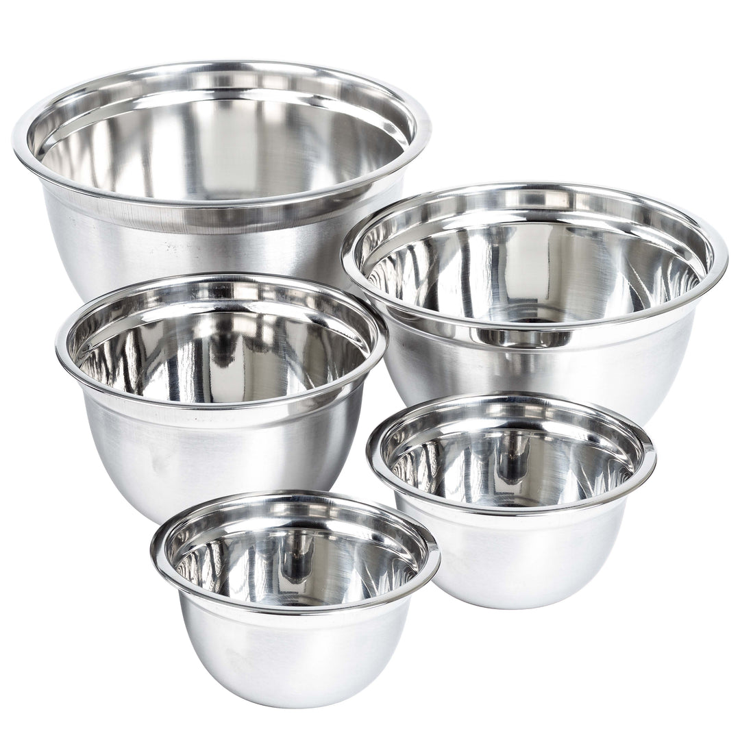 CURTA 5-Piece Mixing Bowl Set with Lids - 18/8 Stainless Steel for Cooking,  Baking, Serving, Prepping, and Storage - Sizes 1.5, 3, 4, 5, and 6 QT 