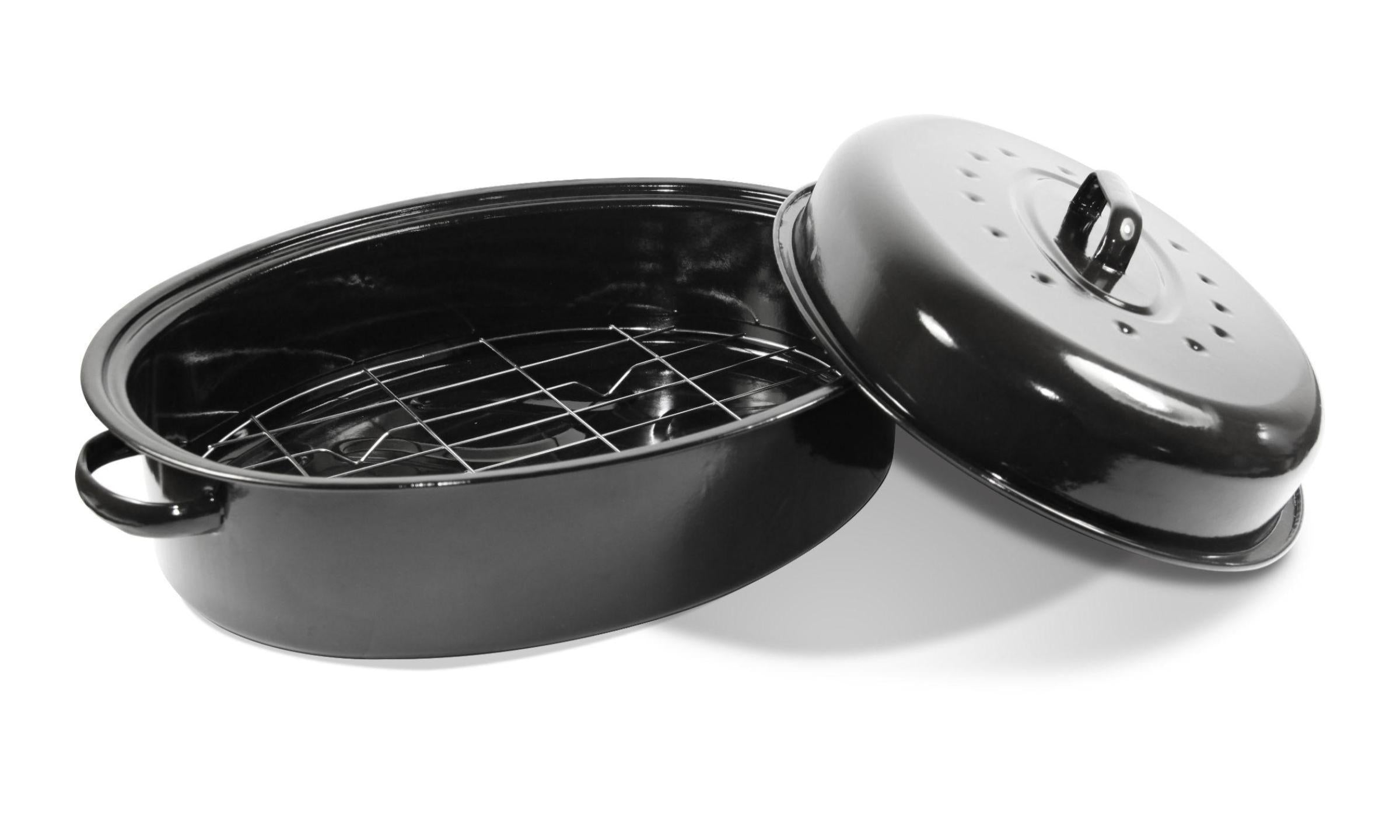 Lexi Home 16.5 inch Non-Stick Carbon Steel Roasting Pan with V-Rack