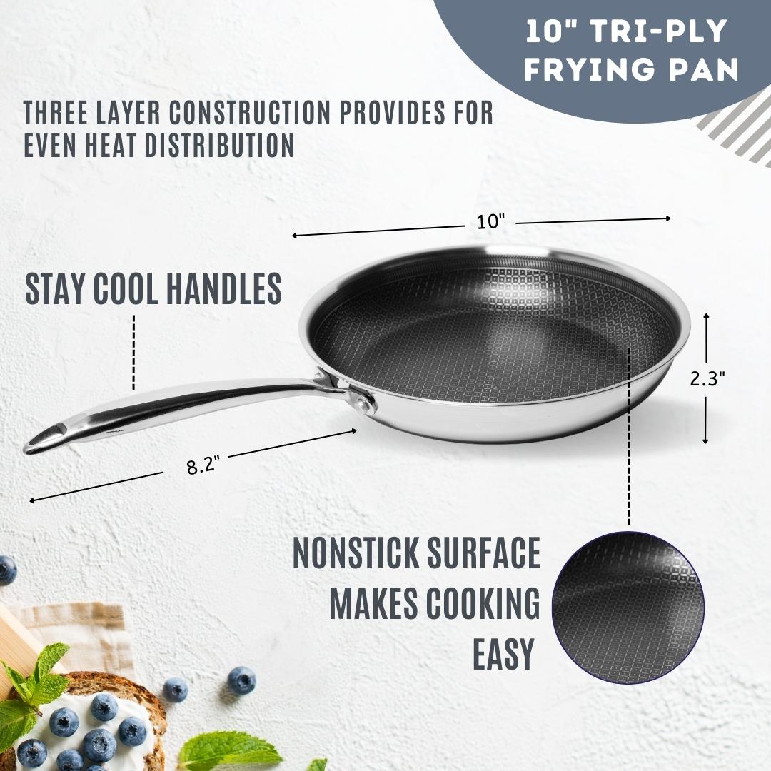 Stainless Steel Skillet Frying Pan Non Stick Kitchen Cookware With Lid 10  Inch