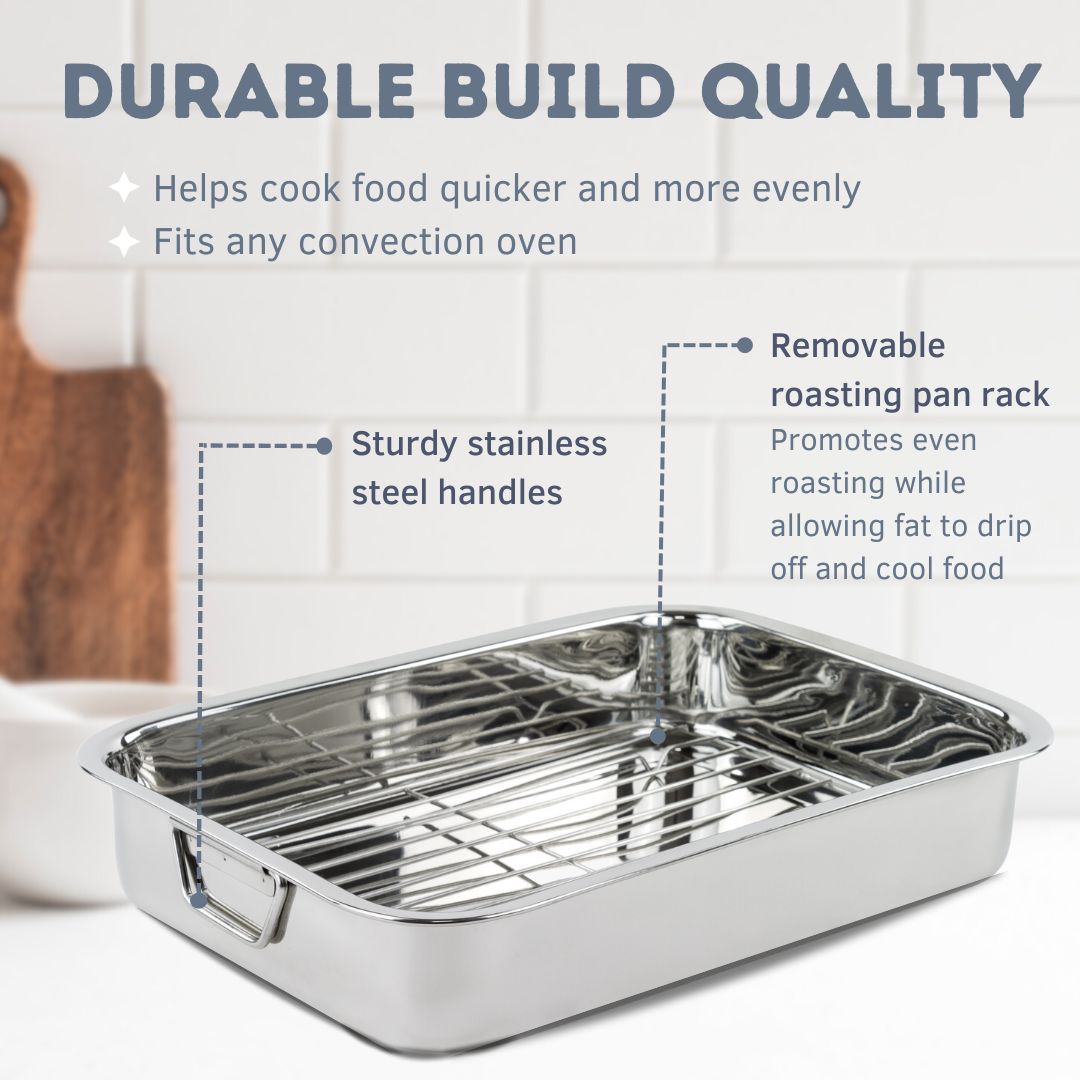 Stainless Steel Roasting Pan with Rack by Lexi Home 18