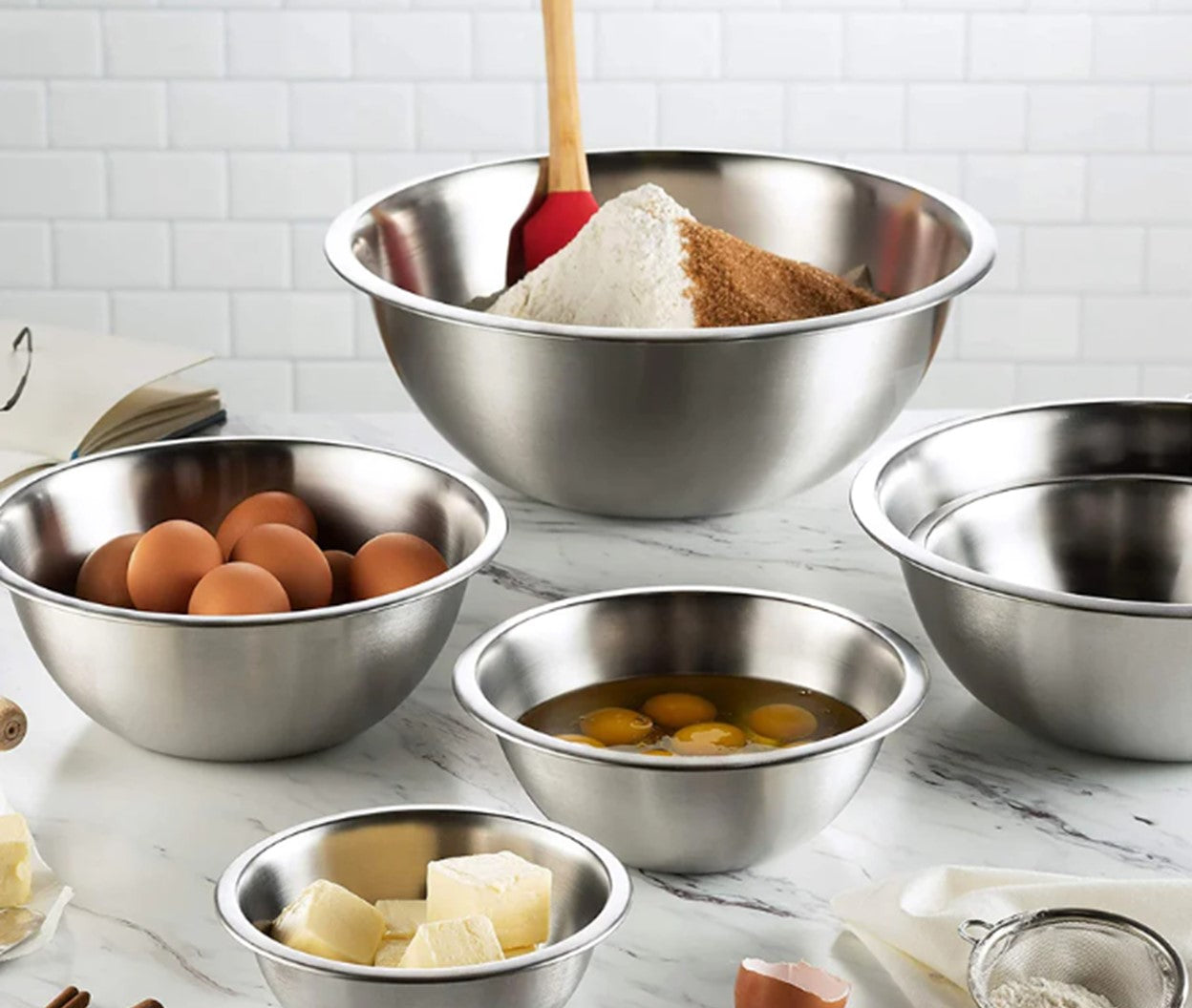 Lexi Home Heavy Duty Stainless Steel German Mixing Bowl Set - 3 Large Nested Mixing Bowls